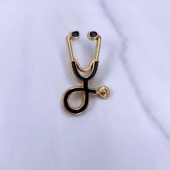 Black Stethoscope in Gold Enamel Pin/ Brooch - Picture 1 of 4